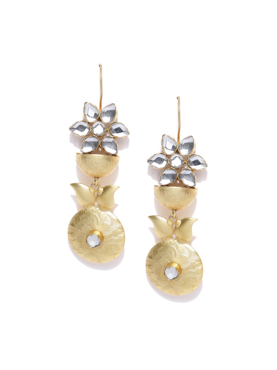 YouBella Gold-Plated Stone-Studded Floral Drop Earrings